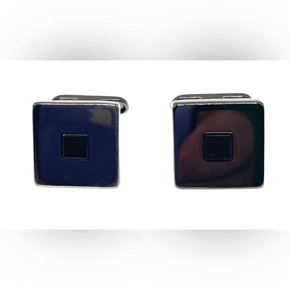 3 for $30 Vintage Gunmetal SilverTone Square Cufflinks Black Square Stone Center - Picture 7 of 7